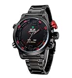 WEIDE Herren-Armbanduhr Militärstil Stahl Taucheruhr Quartz Multifunktion LED Display