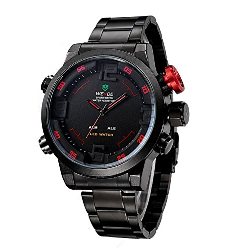 Preisvergleich Produktbild WEIDE Herren-Armbanduhr Militärstil Stahl Taucheruhr Quartz Multifunktion LED Display