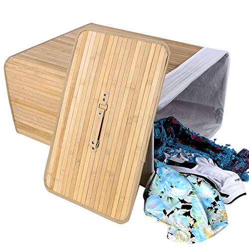 Songmics faltbar Bambus Wäschekorb 100 L (62,5 x 52 x 32 cm) Wäschebox mit Wäschesack zum Herausnehmen natur LCB63Y - 7