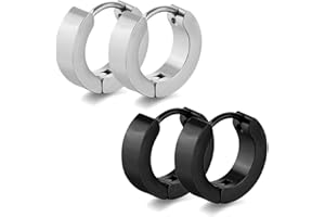LJFEA 2 Pares Pendientes Acero Inoxidable Negro Caballeros/Damas 4mm/9mm Classic Hoop Earrings