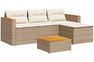 vidaXL Salon de Jardin avec Coussins 3 pcs, Canapés de Patio, Ensemble de Meubles, Mobilier de Terrasse Extérieur, Beige Résine Tressée