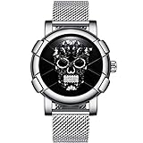 SW Watches GIMTO Creative Skull Herrenuhr Luxusmarke Gold Schwarz Sport Männliche Armbanduhr Passt Wasserdichte Zufällige Uhr Auf,Silver