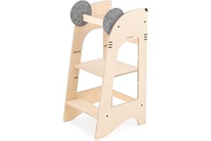 Mamatoyz 07KRAT Kule Topo Torre Montessoriana di Apprendimento Multiuso Learning Tower in Legno Naturale Multistrato di Betulla con 3 Altezze Regolabili Senza Spigoli con Bordi Arrotondati
