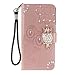 Produktbild Bear Village® Sony Xperia XZ2 Compact Hülle, Brieftasche Leder Schutzhülle mit Kartenfach, Eule Magnet Verschluss Klapp Ständer Hülle für Sony Xperia XZ2 Compact, Rose Gold