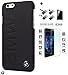 Produktbild BMW Logo Prägung 2in1 Kombiset für Apple iPhone 6S / 6 4,7" inch 1x Echt Leder ClipOn Hart Cover / Hülle / Case Handytasche Back Cover in Schwarz Black + 1x Displayschutzfolie aus gehärtetem Glas Panzerglas Gorilla Glass Anti Fingerabdruck Technologie Tempered Glass Screen Protector Schutzfolie Folie display protection film Hartglas Schutzglas 9H 0,3mm