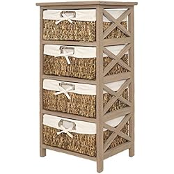 ts-ideen Commode Style Maison de Campagne étagère Buffet Haut avec 4 corbeilles en rotin (Marron)