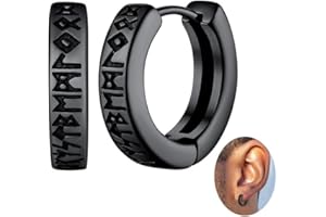 FaithHeart Pendientes Vikingos Hombres Acero Inoxidable 316L Pendientes Runas Vegvisir Calavera Joyería Amuleto Nórdico Familia Clip Oreja