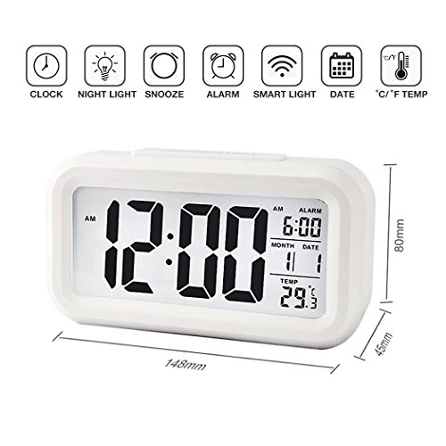 JUYUAN-EU Digital NachtSensor Wecker LED Snooze Taste Alarm Clock – Beleuchtung Reisewecker Licht aktivierten Sensor-Hintergrundbeleuchtung Weiss - 2