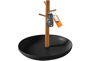 Rianpesn Madera para Llaves para Mesa Entrada | Cuenco bambú para Llaves con Colgador Vertical 3 Niveles - Estante para Llaves para Entrada, Organizador Decorativo Madera