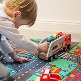 Ultrakidz Autotransporter aus Naturholz mit 4 Autos und abnehmbarem Anhänger - 5