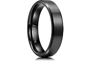 King Will BASIC 8mm Stainless Steel Ring Black Plated Matte Finish&Polished Beveled Edge with Laser Etched I Love You