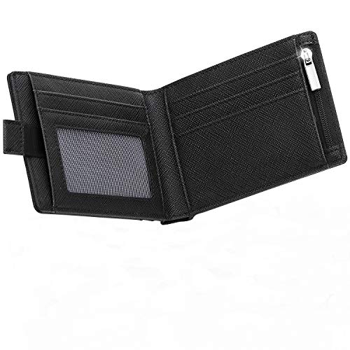 Wallets Mens Slim RFID Blocking Bifold Leather Men Wallet with Credit Card Holders & Pull Tab & Zipped Coin Pocket & Banknote Compartments, Teehon Wallet for Men & Boy with Gift Box - Black