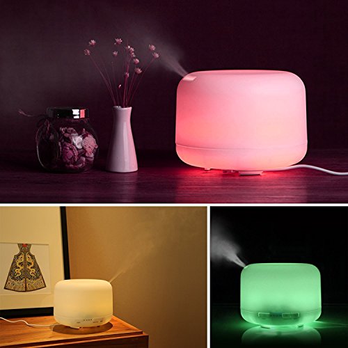 Aroma Diffuser Aiho 500ml Luftbefeuchter Ultraschall Vernebler Duftlampe Elektrisch Air Humidifier Öl Düfte Diffusor Holzmaserung LED mit 7 Farben einstellbarer Niedrigwasserschutz für Babies Yoga Kindergarten Schlafzimmer Büro - 2