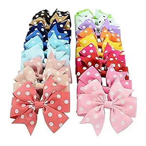 XLDreams Imported Boutique Baby Girls Colorful Polka-Dots Grosgrain Ribbon 3 Inch Hair Bows with Alligator Clips (Multicolour) - Pack of 5 Pieces