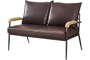 STEP2 LEMROE divano moderno in pelle con struttura in metallo e braccioli in legno, per soggiorno/camera degli ospiti/ufficio