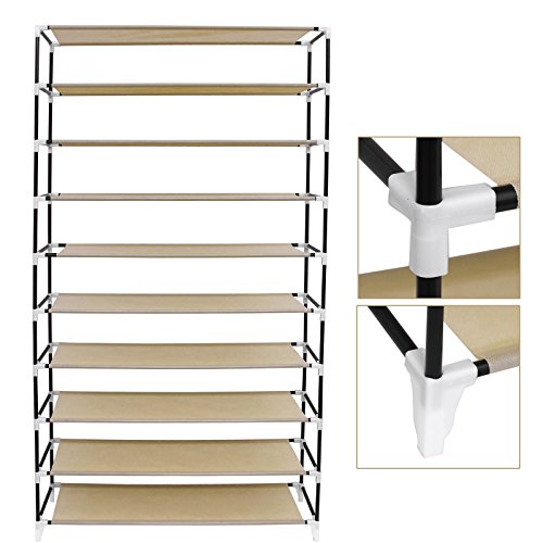 Songmics XXL 10 Schicht staubdichtes Schuhregal für ca. 45 paar Schuhe Schuhschrank Regale 88 x 28 x 160 cm hellbraun RXJ36K - 5
