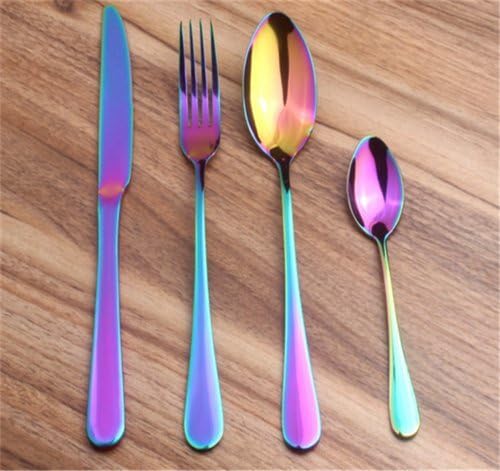16pc Rainbow Iridescent Unicorn Stainless Steel Cutlery Set Tableware Party