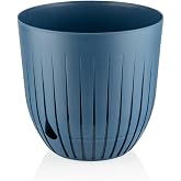 &Ccedil;izgi Saksı Plastik Delikli Tabaklı &Ccedil;i&ccedil;ek Saksısı (1 Adet, Mavi, 10 Litre)
