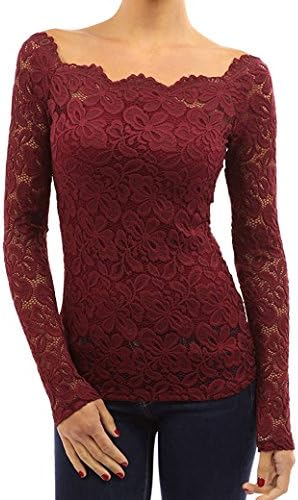 Womens Floral Lace Off Shoulder Shirt Long Sleeve Top Blouse
