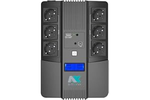 a-TroniX® USV Steckdosenleiste, UPS Backup Socket 800VA 480W, 6 Schuko Ausgängen, LCD-Display, Unterbrechungsfreie Stromversorgung Anlage, Line Interactive, Überspannungsschutz, AVR, Buck-Funktion