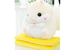 ‎YUNNASI YunNasi Pluszowa poduszka z kocem w kształcie chomika, 2 w 1, przytulanka, świetny prezent dla dzieci i przyjaciół, beżowy