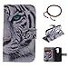 Produktbild GOCDLJ PU Hülle per LG G2 Mini Muster, Ultra Slim Leder Flip Cover Tasche Ledertasche Handytasche Pattern Buchstil Handyhülle Protective Case Etui Bumper Schale Wallet vollständig schützende mit Magnetverschluss Ständerfunktion ID Karte Slots Pouch Soft Silikon Backcover Rückseite shell kunstlederhülle Schutzhülle für LG G2 Mini + Chinesischer Stil Rote Armbänder Design Weißer Tiger