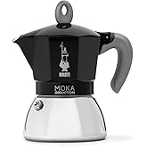 Bialetti - Moka İnd&uuml;ksiyon Siyah: 4 Cups Ocak &Uuml;st&uuml; Espresso Pişirici - 150ml - Alt Hazne: Dış Paslanmaz &Ccedil;elik İ&ccedil; Al&uuml;minyum - 