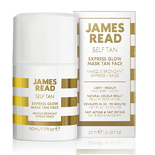 JAMES READ Mascarilla facial bronceadora exprés 50ml BRONCEADO LIGERO/MEDIO Gel bronceador gradual, fórmula autobronceadora incolora que no ensucia, resultados controlables, enriquecido con aloe vera, dura hasta siete días