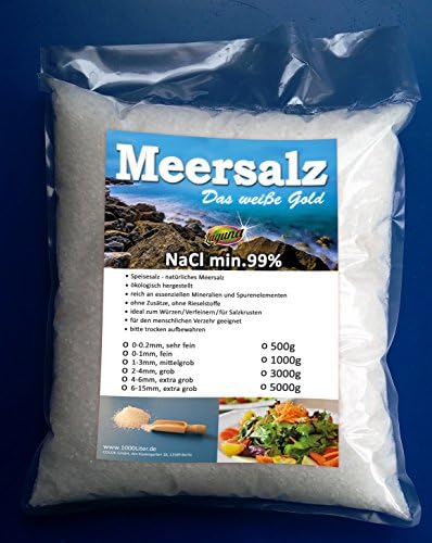 Sea Salt Coarse Dinner Cooking Salt Mill/Spice Fine Coarse Extra Coarse – You Select Grain and Volume 0.2 to 1/3 6/15 mm 500g 5 kg 1T, 1000 g Refill Pack Bags, 1 - 3 mm