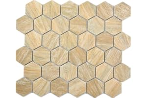 CONWIRE Mosaico de cerámica hexagonal de madera beige para pared, suelo, cocina, ducha, baño, azulejos de mosaico, azulejos