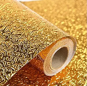 RETAIL PARATPAR Golden Foil wallpaper for walls, kitchen wallpaper oil proof waterproof, kitchen sheet, kitchen sticker, kitchen wall, kitchen stickers waterproof, wallpaper for kitchen (2 M Golden Curly)