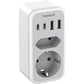 TESSAN Soket I&ccedil;in &Ccedil;ift Fiş, 2 USB C ve 2 USB A'lı 6'sı 1 Arada Soket Adapt&ouml;r&uuml;, &Ccedil;oklu Fişli USB C 3600W, Telefon ve Ev Aletler
