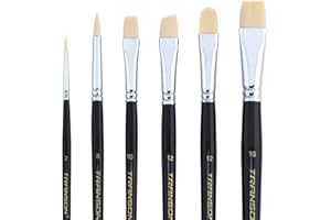 Transon Paint Brush Set 6pcs Art Painting Synthetic Bristle for Acrylic Watercolor Gouache Oil Leather Canvas and Face Painting