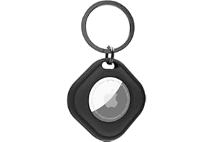Elkson Air Tag Holder for Apple AirTag, Keychain AirTags Case with Stainless Steel Key Ring, Protective Airtag Holder Case Cover, Holders for Dog collars, Car Keys, Backpacks, Square Series, Black