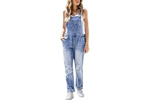 ORANDESIGNE Damen Denim Bib Overalls Lässig Stretch Verstellbar Denim Lätzchen Overall Jeans-Hosen Frauen Lässig Weites Bein Baggy Jumpsuits mit Taschen