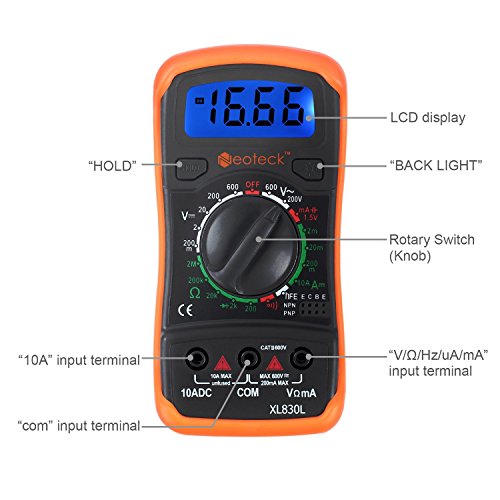 Neoteck Mini Digital Multimeter Digitaler Multimeter mit Manuellem Bereich Messinstrument Voltmeter Ammeter Ohmmeter AC DC Spannung DC Strom Widerstand Transistor Buzzer mit LCD - 2