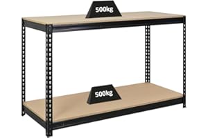 PROREGAL Etabli Strong Beast | HxLxP 90x150x60cm | Charge du Compartiment 500kg | Noir | Étagère Robuste de Garage, Atelier, Cave, sous-Sol, Stockage, Rangement, Rayonnage