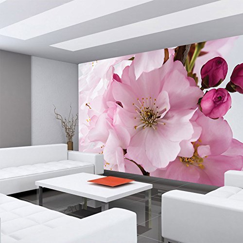 Vlies Fototapete 350×245 cm PREMIUM PLUS Wand Foto Tapete Wand Bild Vliestapete – Blumen Tapete Blumen Blüte Kirschblüte Natur rosa – no. 1112 - 6