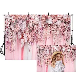 MEHOFOND 7x5ft Pink Flower Background Floral Blossom Girl Birthday Party Baby Shower Wedding Bridal Shower Banner Portrait Photography Video Studio Photo Backdrop Props