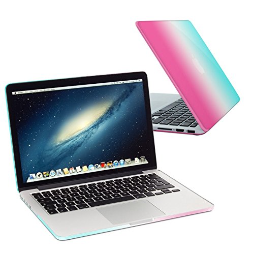eFabrik Hard Case für Apple MacBook Pro Retina 13,3 Zoll (2015) Notebook Rainbow Schutzhülle Slim Case 2-Part Click System Laptop Hart-Plastik Schalen ( Polykarbonat ) in Türkis / Pink
