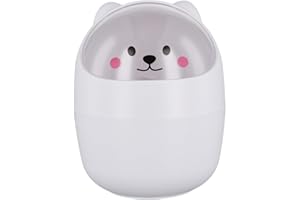 Catime Cestino da Scrivania, Leggero Mini Pattumiera da Tavolo, Portatile Piccola Cestino da Tavolo Plastica con Coperchio, Rimovibile Portapenne Simpatico (Bianco)