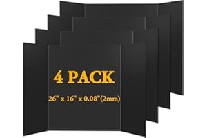 AKONEGE 4 Pack Black Tri-Fold Presentation Board 400x666 mm Medium Size Display Board Lightweight & Foldable Posterboard for Drawing, School Projects, Showcasing Artwork