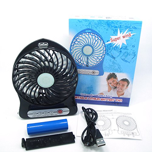 3 Geschwindigkeit Justierbarer Beweglicher Lithium Batterie Ventilator, USB Mini Schreibtisch Ventilator Batterie / USB betriebener beweglicher Ventilator PC Laptop Mac USB Kühlvorrichtung Kühlventilator Tabelle für Büro Haus und Spielraum (Schwarzes) - 7