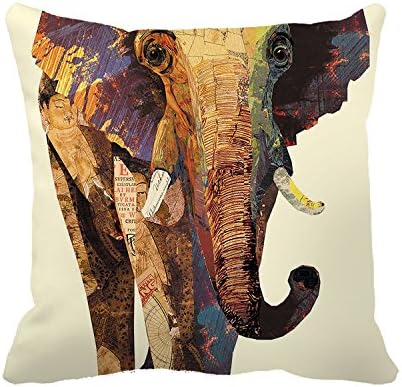 Poppylife African Wild Animal Elephant Oil Painting Design Decorative Square Throw Pillow Case Cushion Cover 24"x 24"
