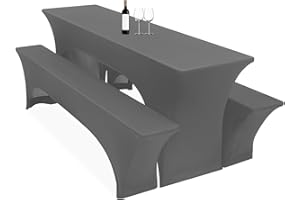 LUMAYCENS 3er-Set Biertischhussen, 220 x 50 x 70 cm hussen bierzeltgarnitur, dunkelgrau, Stretch-Bezüge für Biertisch-und Bankgarnituren, Bierbankhussen, Spandex-Bierzeltgarnitur für Bankett, Gartenmöbel-Bezüge
