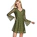 Produktbild Damen Kleid ,LMMVP Frauen V-Ausschnitt Blumen Spitze Kleider Langarm Party Cocktail Kleid (M, Green)