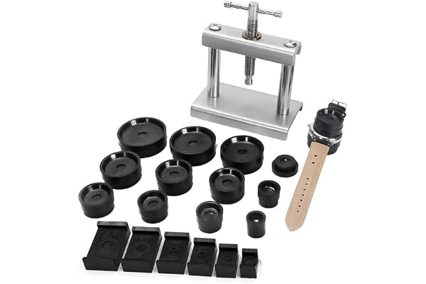 Urmakarverktygsset, klockpress-set – klockkroppspress med 18 tryckformer – klockreparation, verktygsset för klockreparation, tryckfjädrar och låssystem