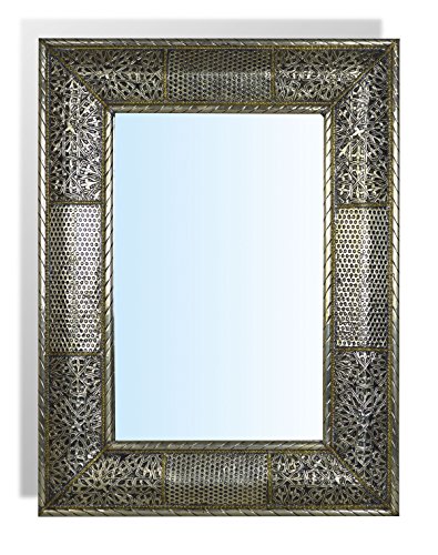 Marokkanischer Wandspiegel, rechteckig, Silber, mit Hämmern Einfügen-L50 40 cm