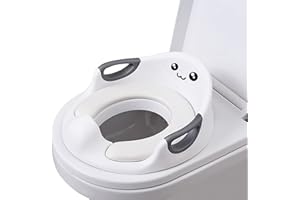 SONARIN Asiento de Inodoro para Niños,Adaptador para Inodoro Portátil Antideslizante Reductor de WC con Cojín Suave/Protector contra Salpicaduras/Reposabrazos/Respaldo para Niños y Niñas(Blanco)