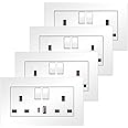 4 Pack CNBINGO Double Switched Power Socket with Dual USB Charging Ports (Type A and C), White 13 Amp Electric Wall Socket